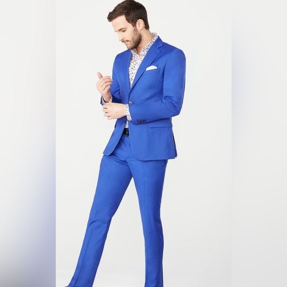 🔥 ZARA Trendy Men’s Vibrant Blue Slim Fit Modern Suit (44/38R) Dry-cleaned. - Picture 1 of 16